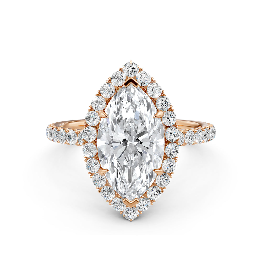 French U Split Pave Set Halo Marquise Lab Grown Diamond Engagement Ring
