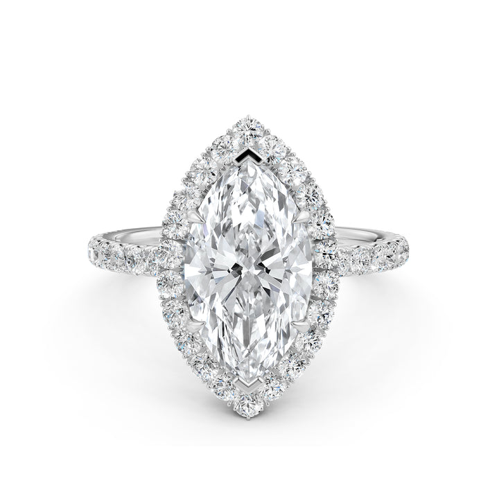 French U Split Pave Set Halo Marquise Lab Grown Diamond Engagement Ring