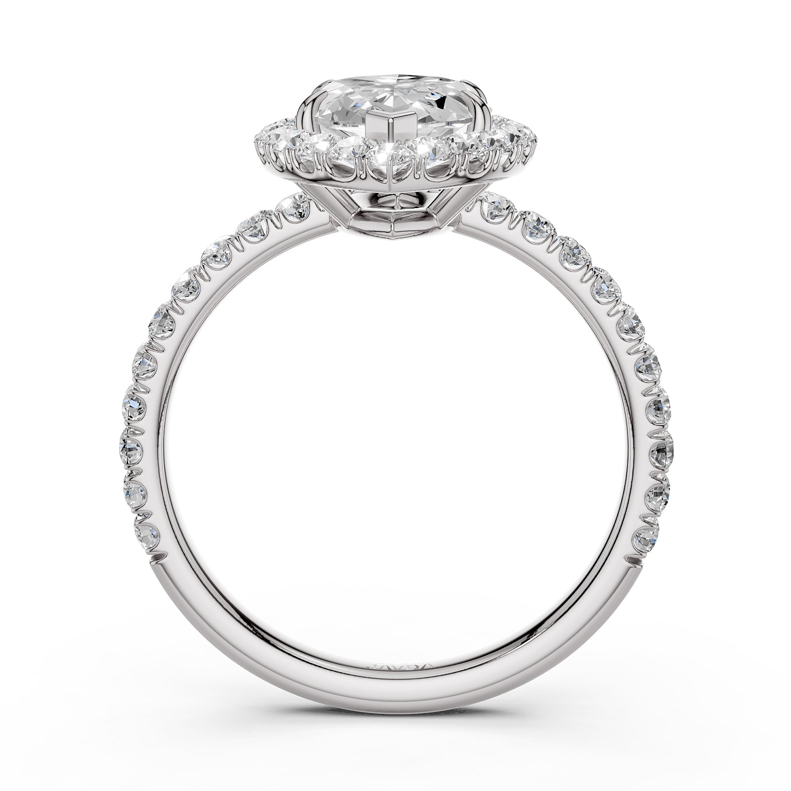 French U Pave Set Hidden Halo Lab Grown Diamond Engagement Ring IGI Certified 3.00 Ctw.