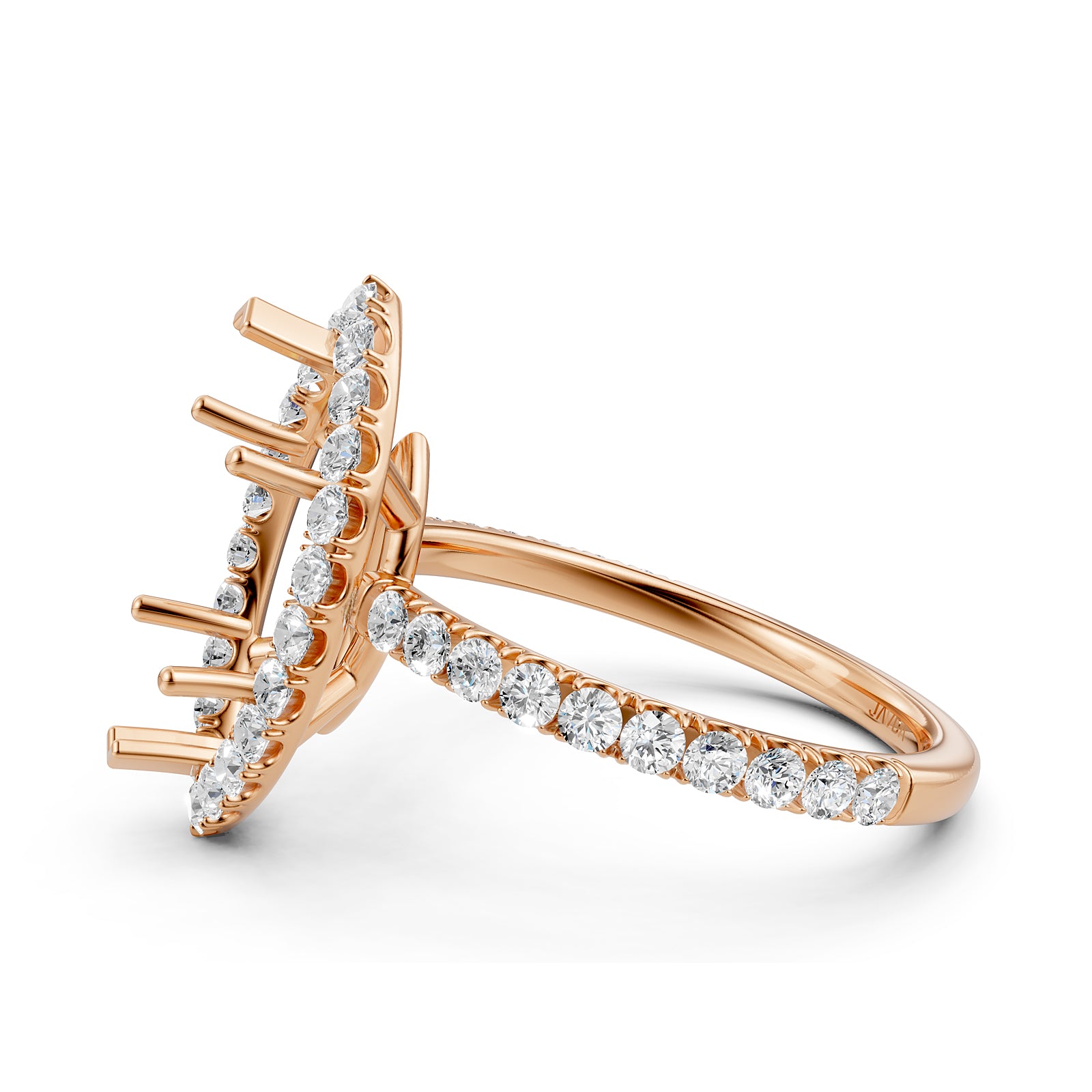 French U Split Pave Set Halo Lab Grown Diamond Engagement Ring Setting 1.00 Ct.