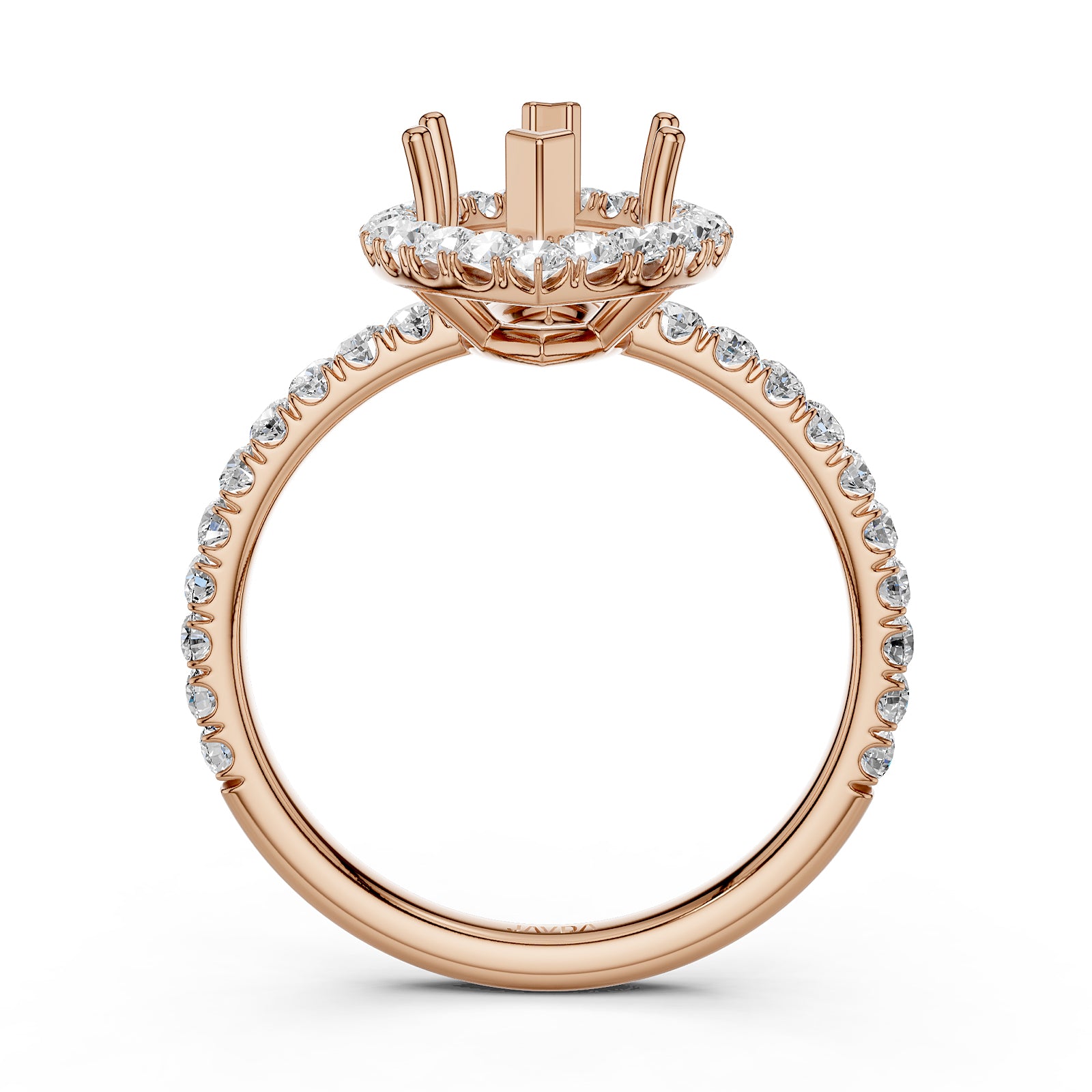 French U Split Pave Set Halo Lab Grown Diamond Engagement Ring Setting 1.00 Ct.