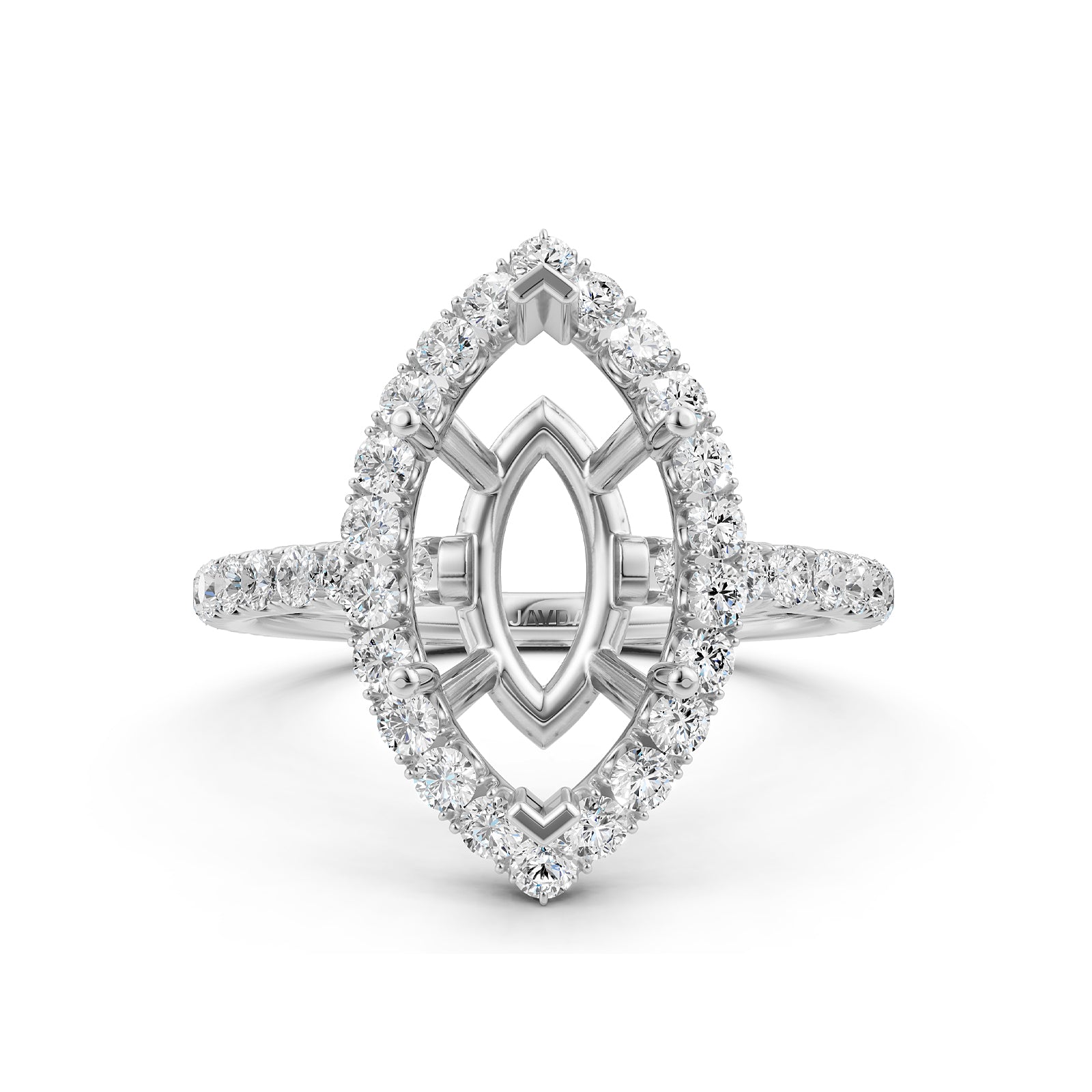 French U Split Pave Set Halo Lab Grown Diamond Engagement Ring Setting 1.00 Ct.