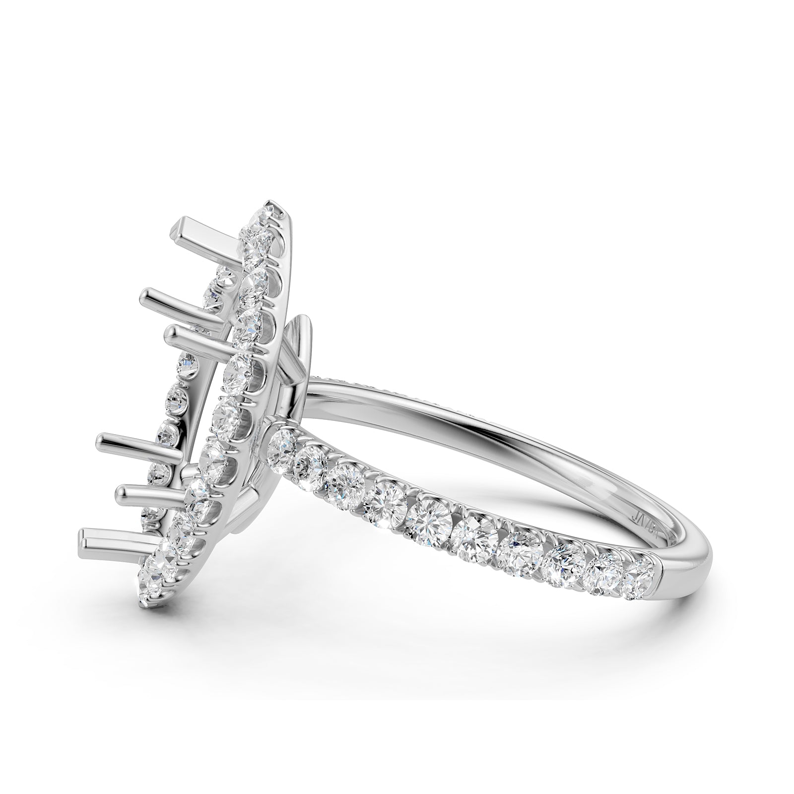 French U Split Pave Set Halo Lab Grown Diamond Engagement Ring Setting 1.00 Ct.