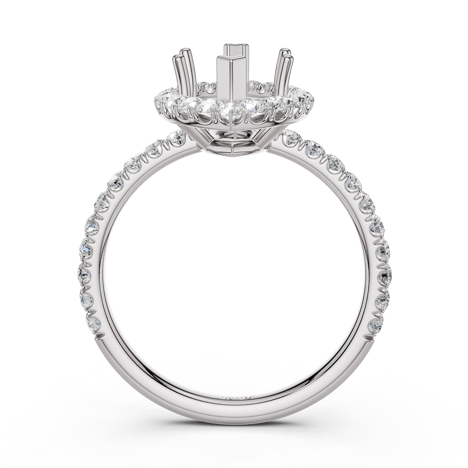 French U Split Pave Set Halo Lab Grown Diamond Engagement Ring Setting 1.00 Ct.