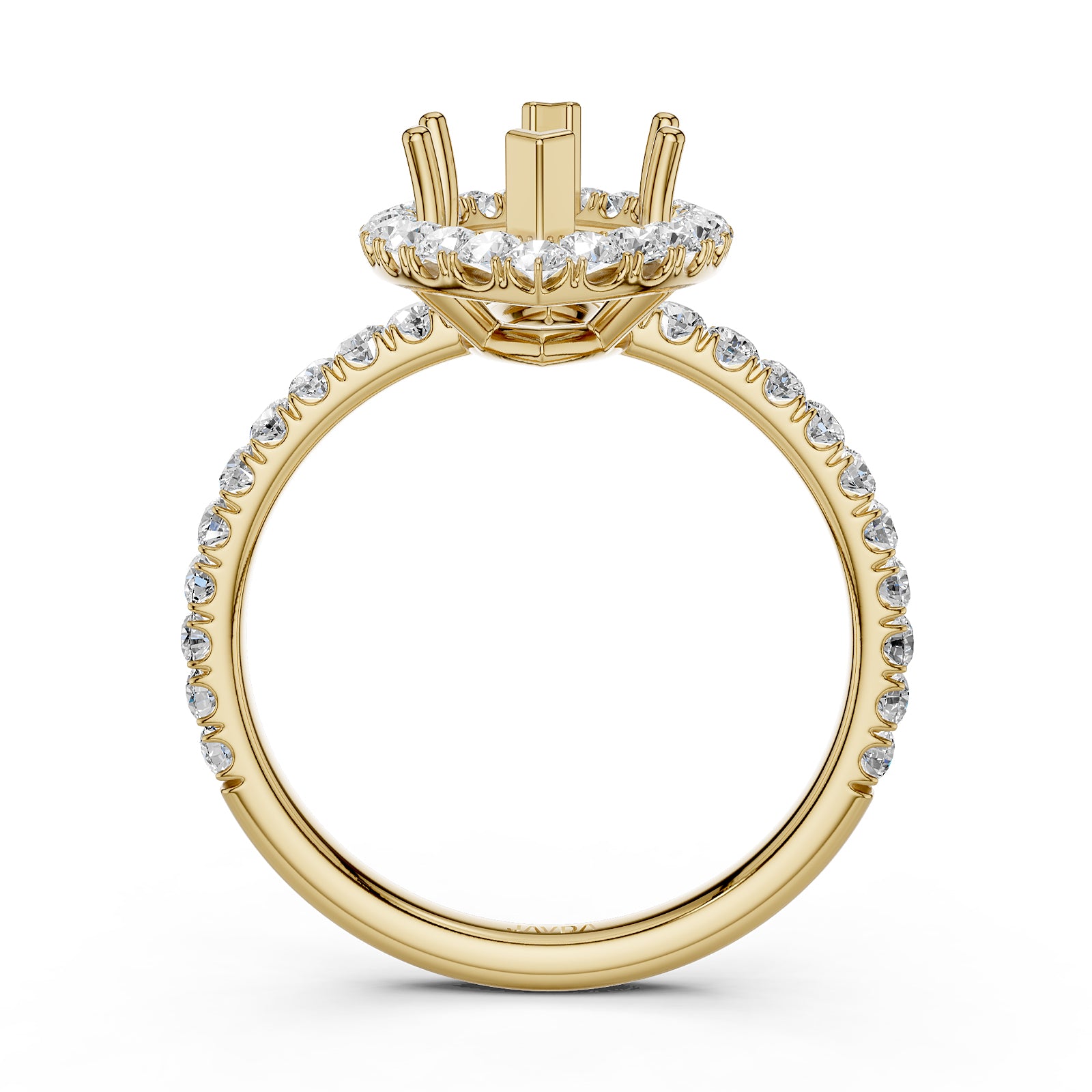 French U Split Pave Set Halo Lab Grown Diamond Engagement Ring Setting 1.00 Ct.