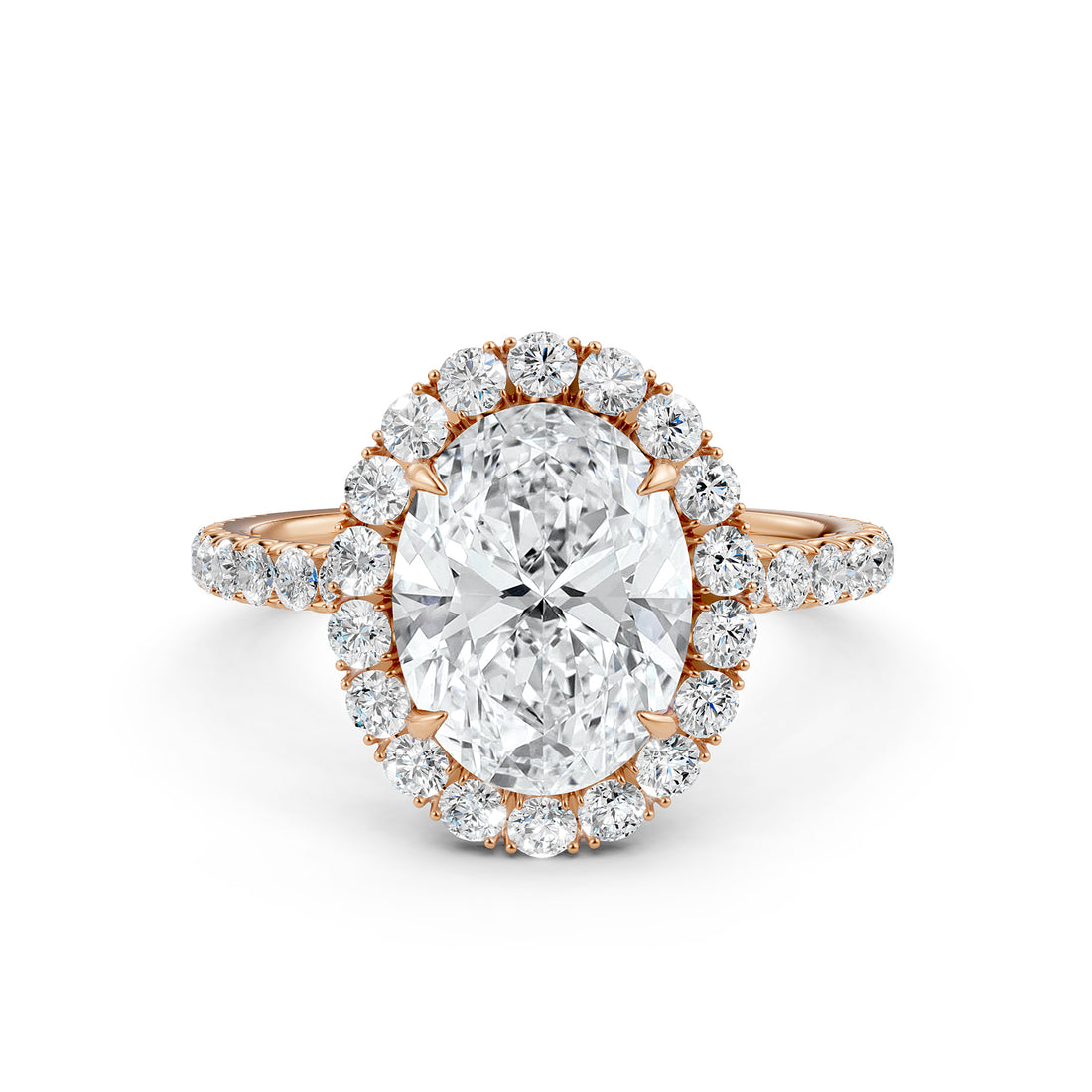 French U Split Pave Halo Oval Lab Grown Diamond Engagement Ring