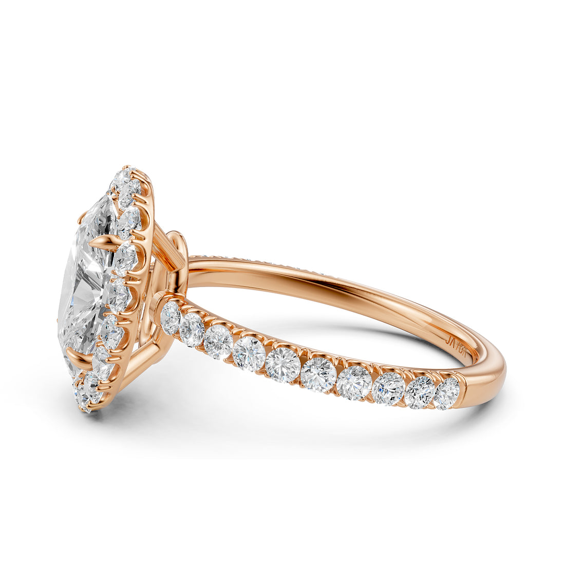 French U Split Pave Halo Oval Lab Grown Diamond Engagement Ring