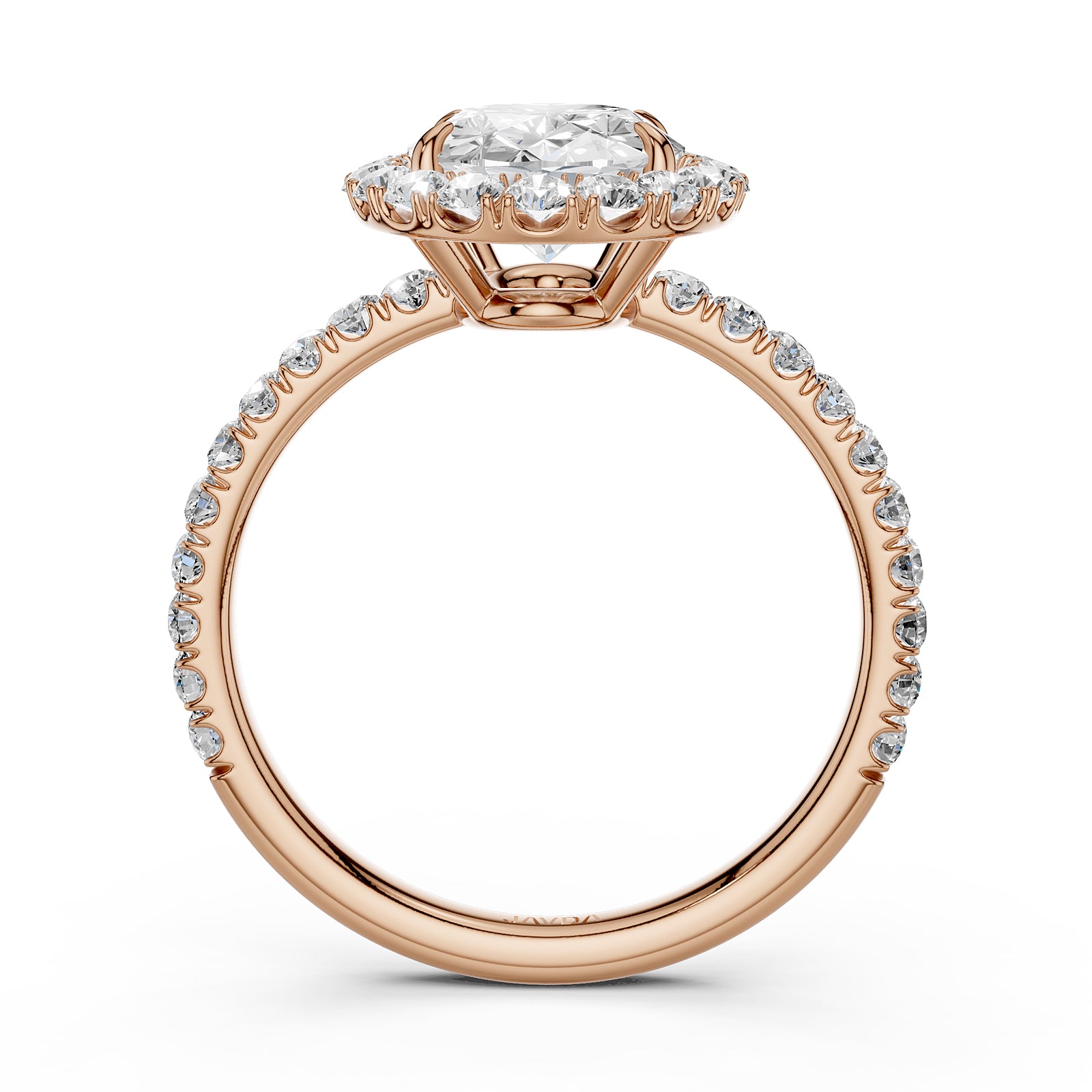 French U Split Pave Halo Oval Lab Grown Diamond Engagement Ring