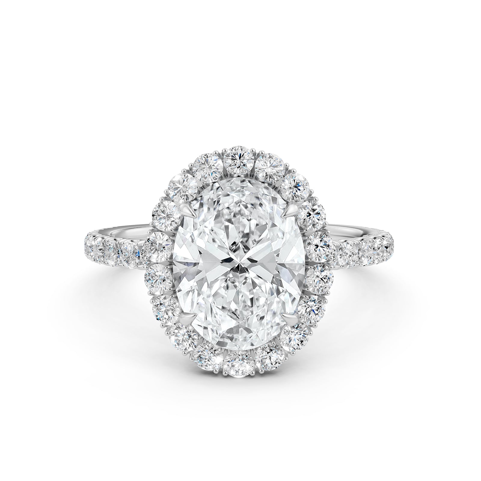 French U Split Pave Halo Oval Lab Grown Diamond Engagement Ring