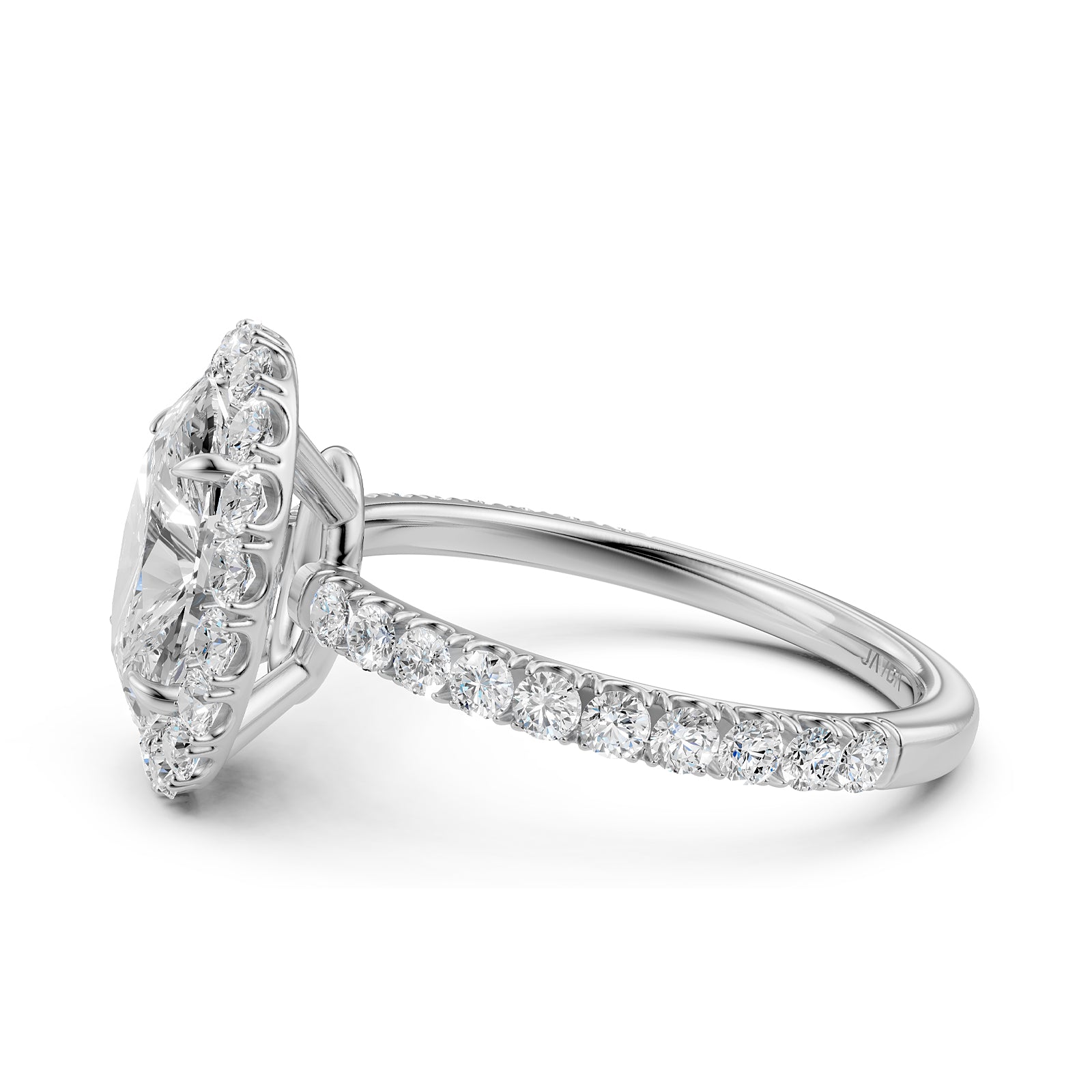 French U Split Pave Halo Oval Lab Grown Diamond Engagement Ring