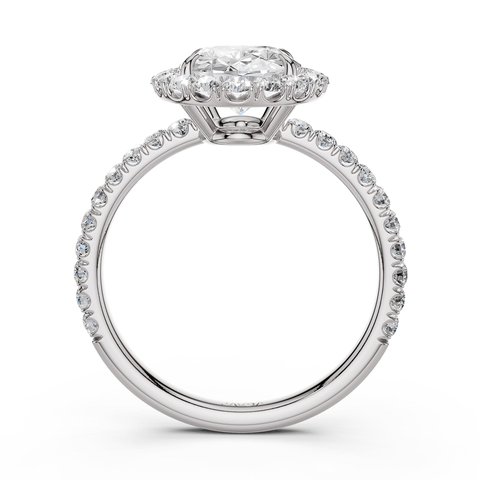 French U Split Pave Halo Oval Lab Grown Diamond Engagement Ring