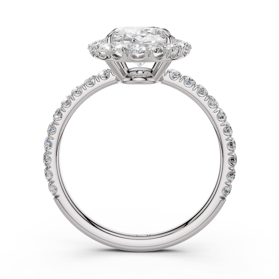 French U Split Pave Halo Oval Lab Grown Diamond Engagement Ring