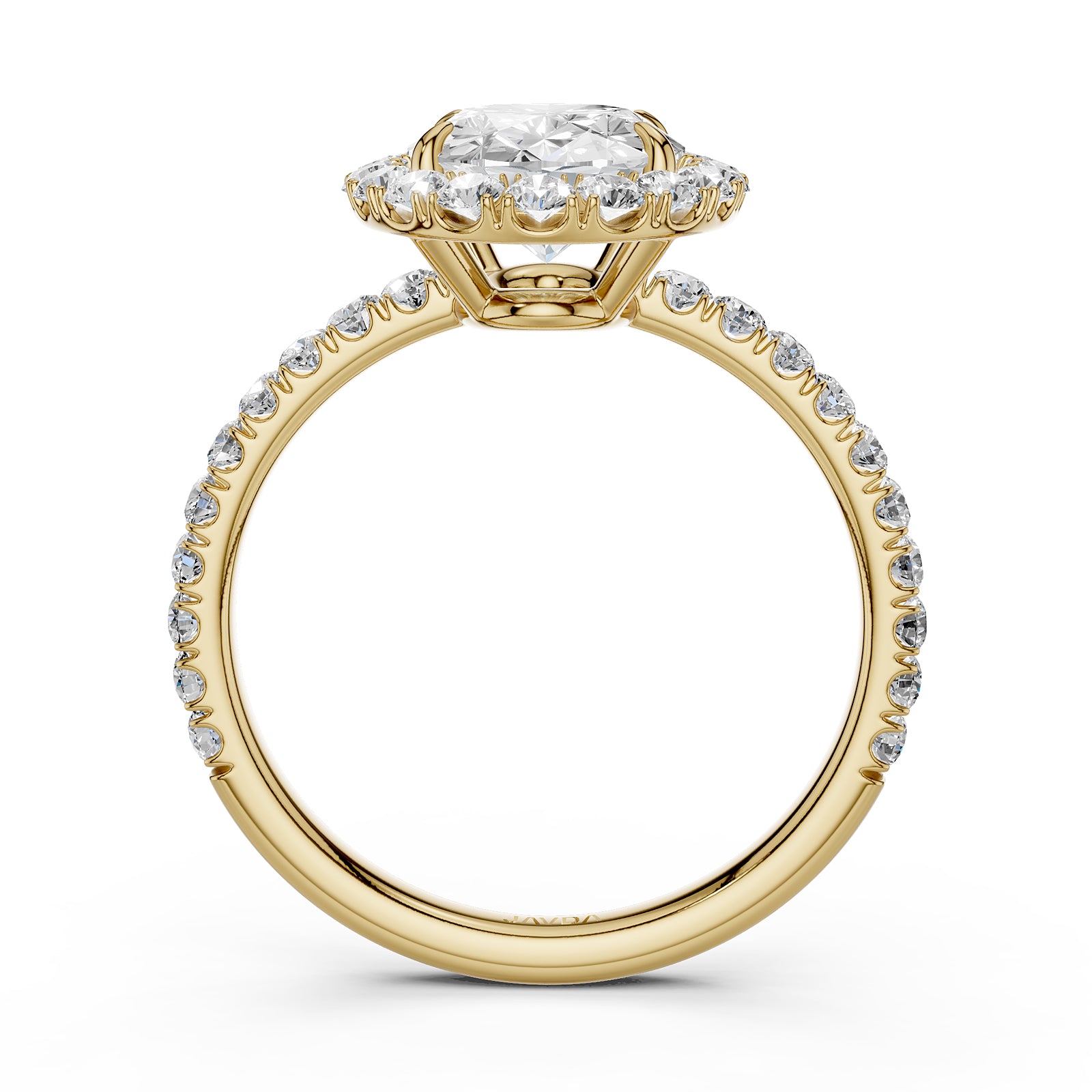 French U Split Pave Halo Oval Lab Grown Diamond Engagement Ring