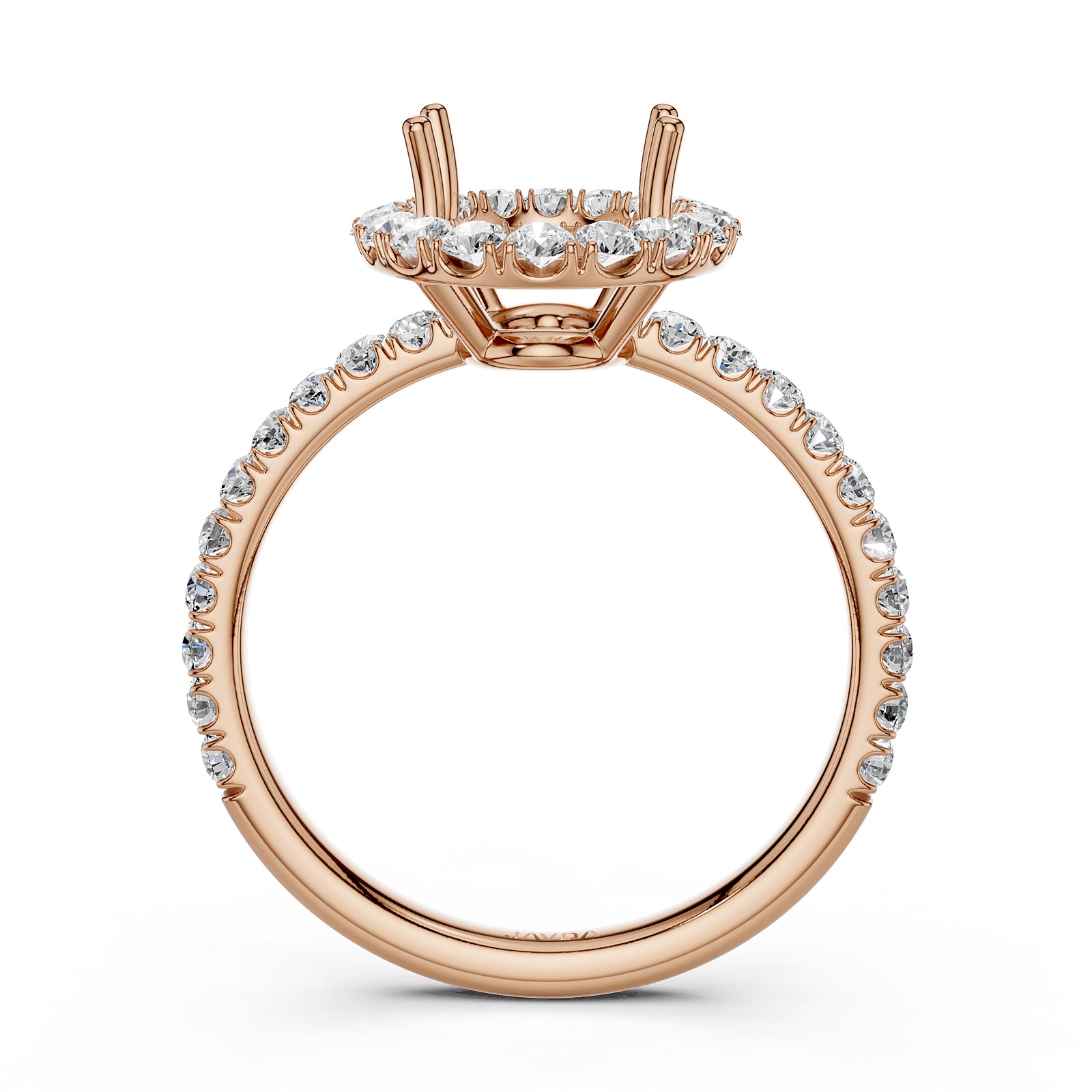 French U Split Pave Set Halo Lab Grown Diamond Engagement Ring Setting 1.00 Ct.