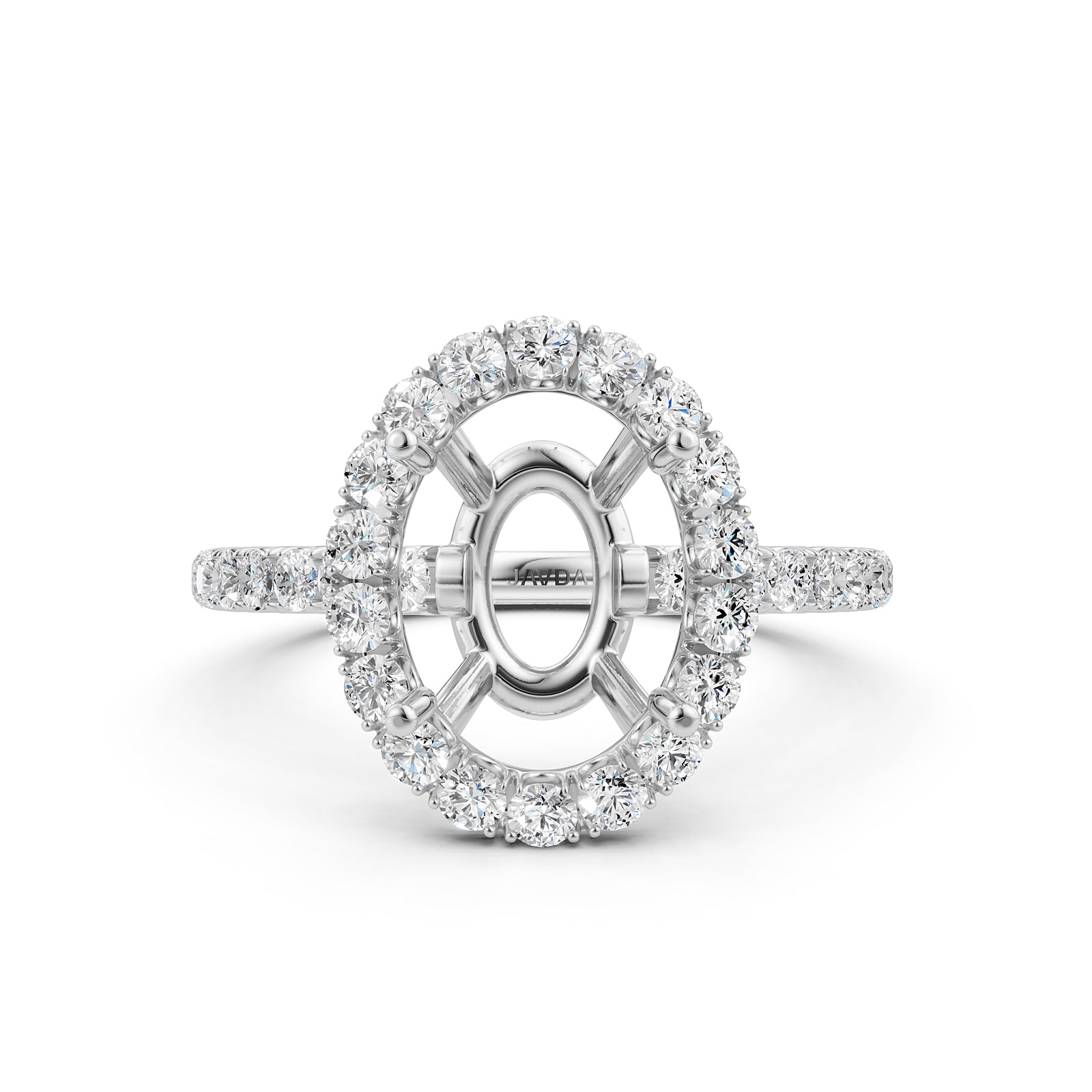French U Split Pave Set Halo Lab Grown Diamond Engagement Ring Setting 1.00 Ct.