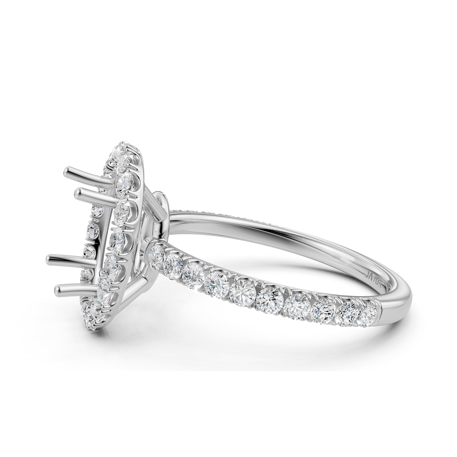 French U Split Pave Set Halo Lab Grown Diamond Engagement Ring Setting 1.00 Ct.