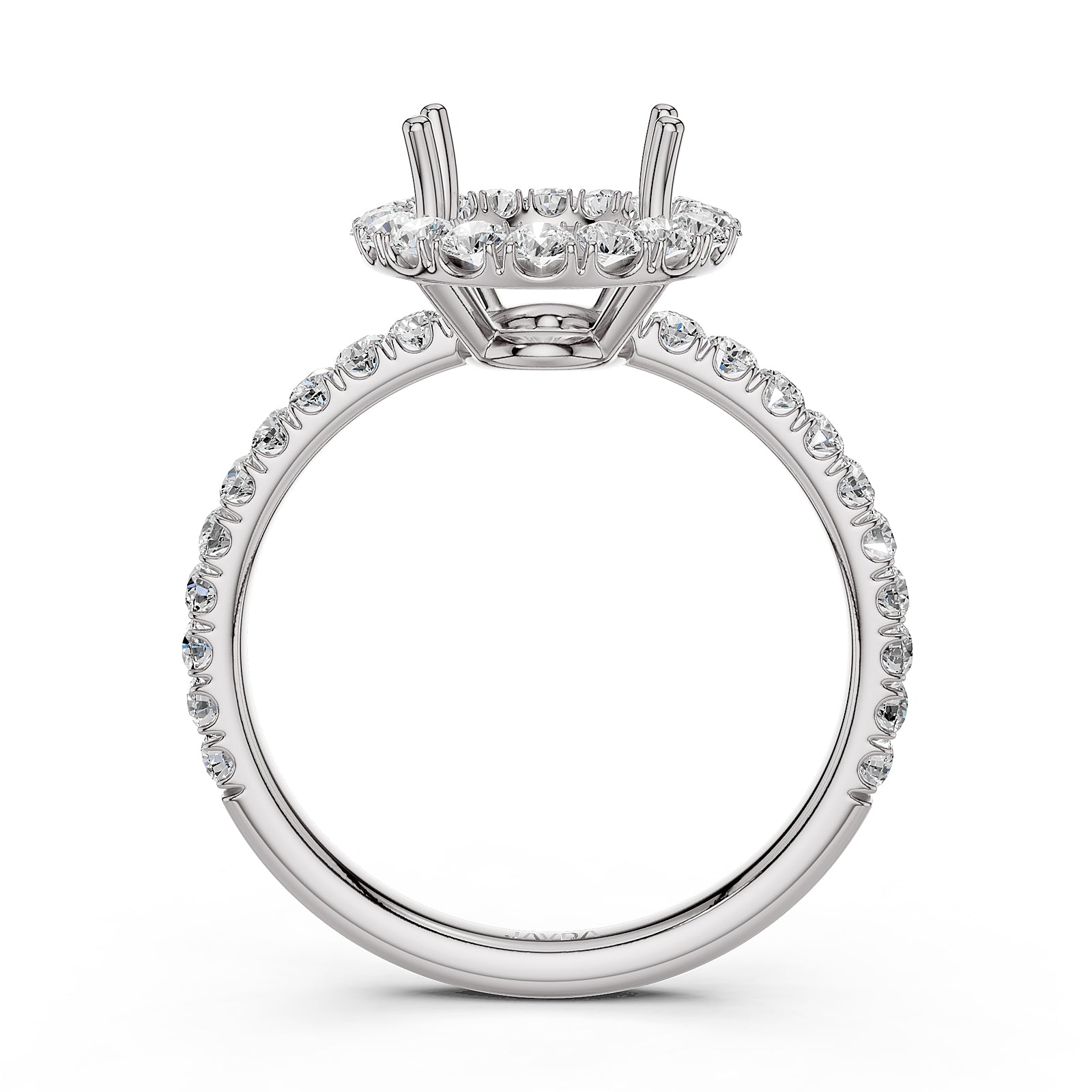 French U Split Pave Set Halo Lab Grown Diamond Engagement Ring Setting 1.00 Ct.