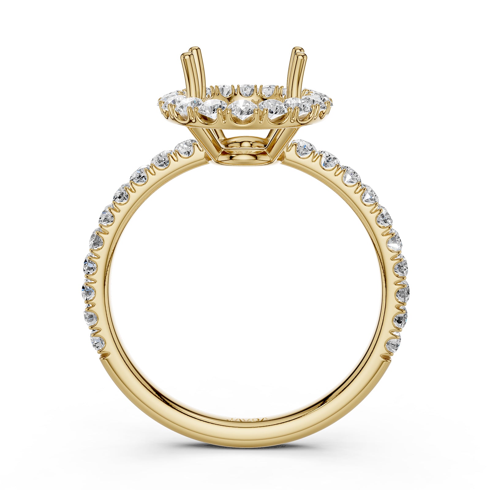 French U Split Pave Set Halo Lab Grown Diamond Engagement Ring Setting 1.00 Ct.