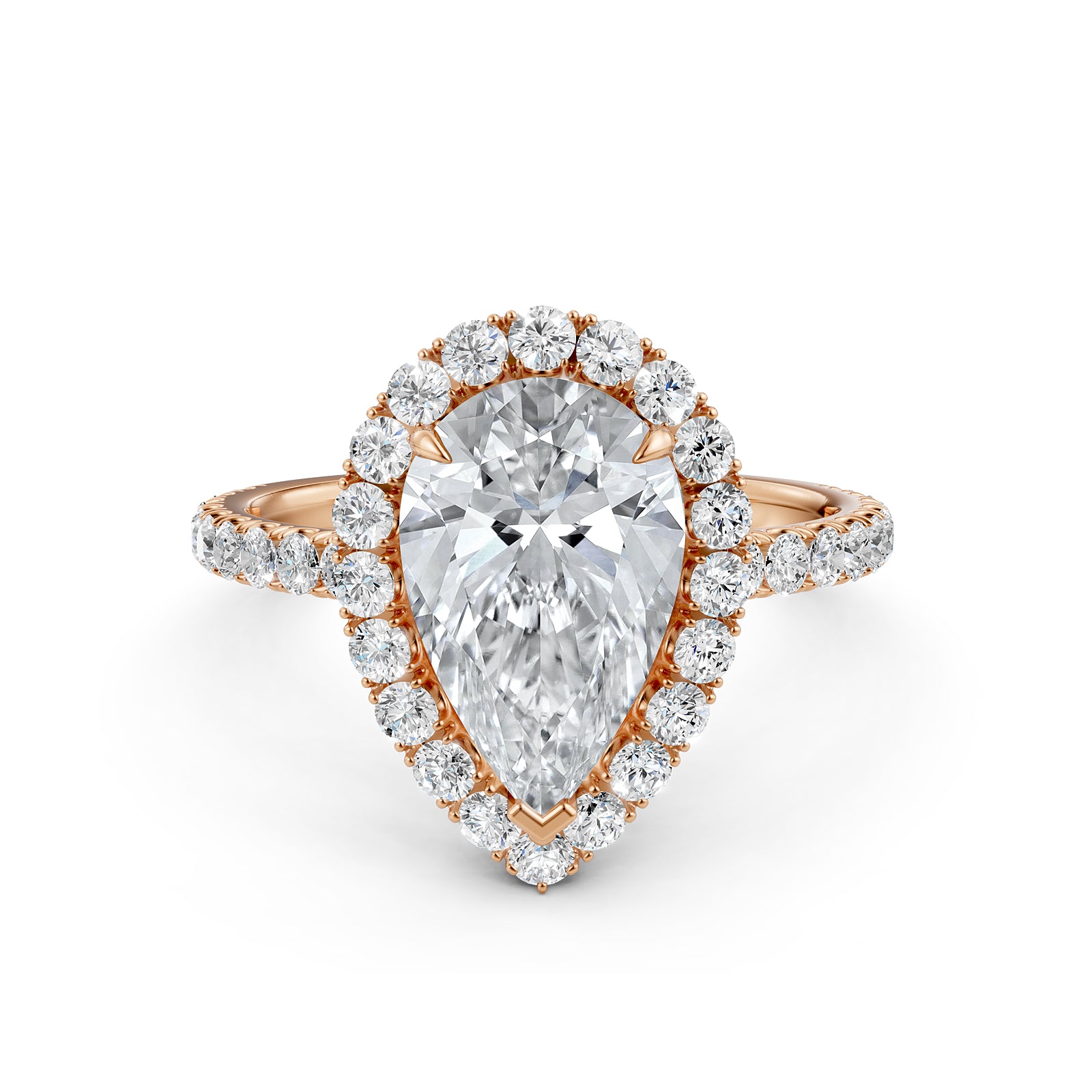 French U Split Pave Halo Pear Diamond Engagement Ring 14k White Gold