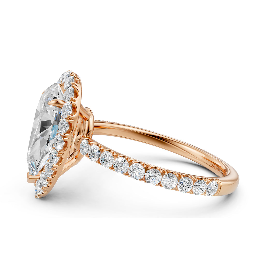 French U Split Pave Halo Pear Diamond Engagement Ring 14k White Gold