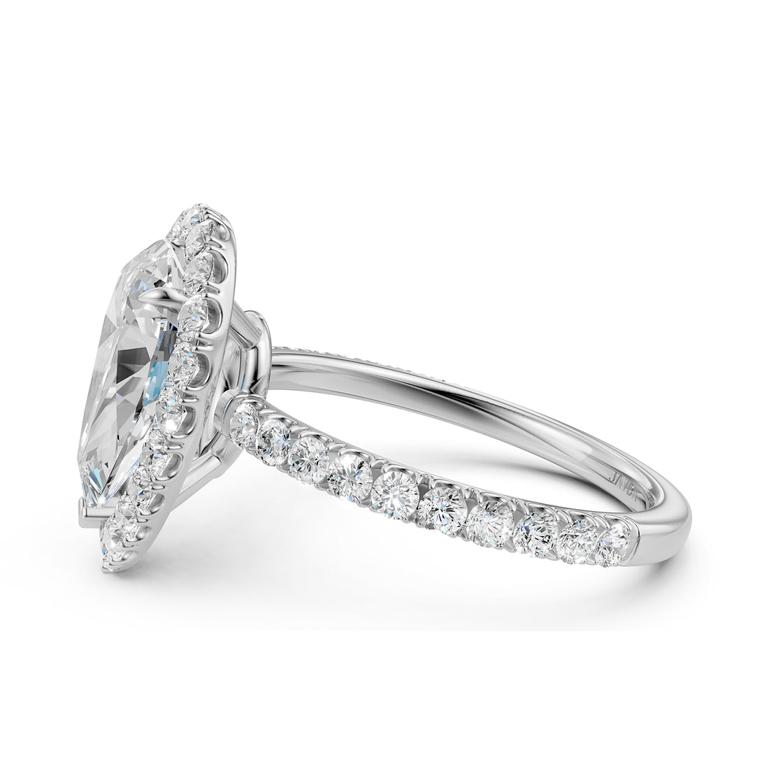 French U Split Pave Halo Pear Diamond Engagement Ring 14k White Gold