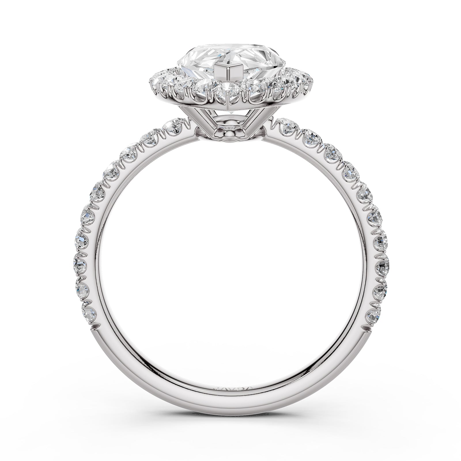 French U Pave Set Hidden Halo Lab Grown Diamond Engagement Ring IGI Certified 3.00 Ctw.