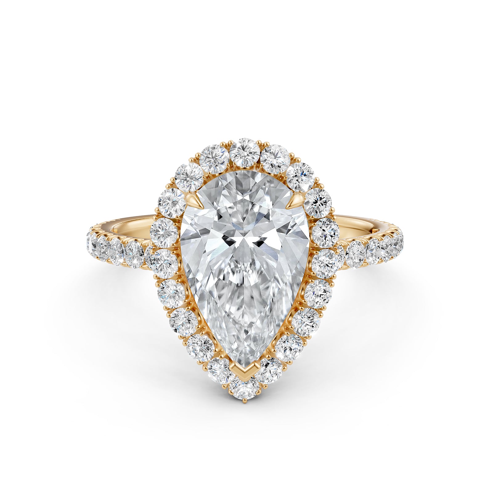 French U Split Pave Halo Pear Diamond Engagement Ring 14k White Gold