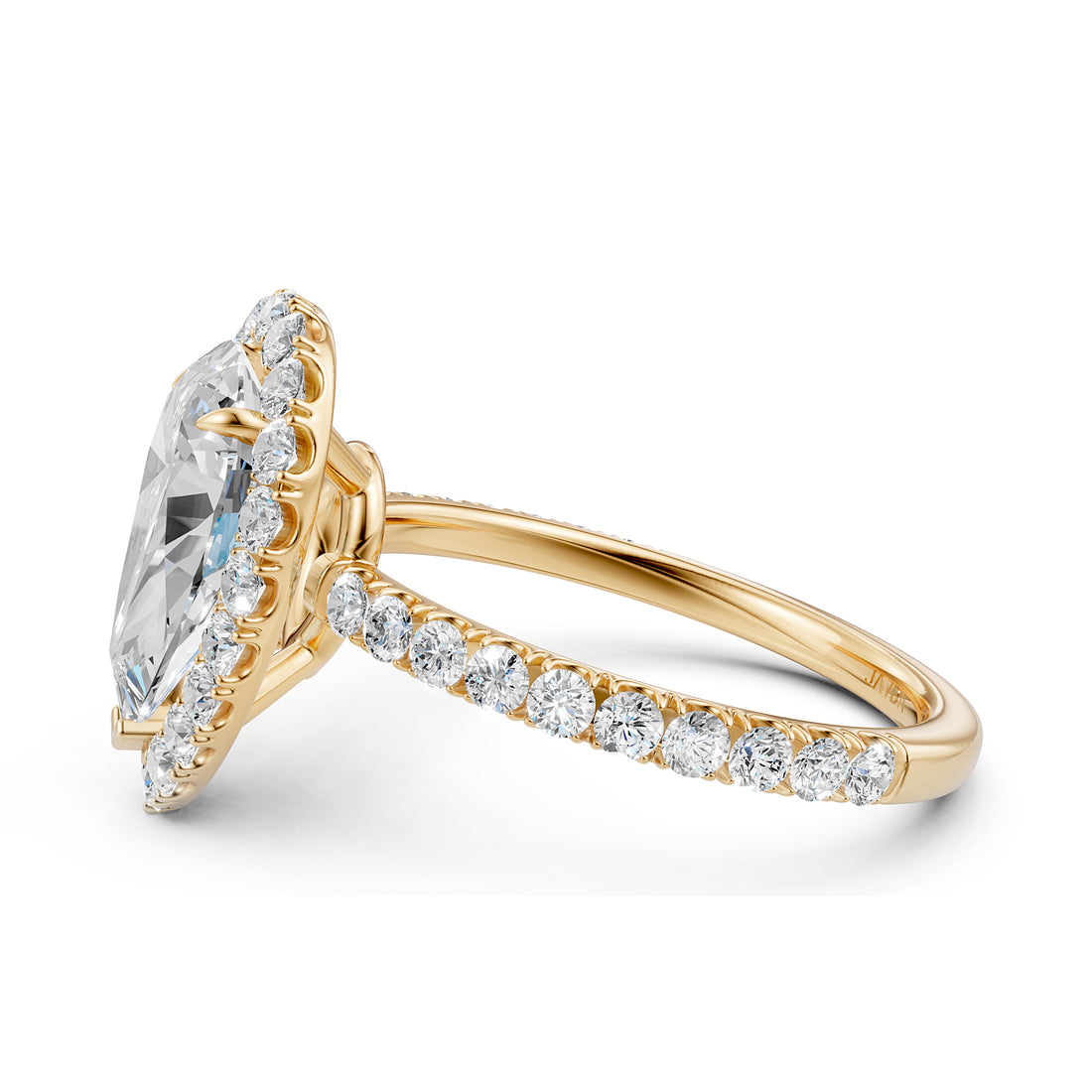 French U Split Pave Halo Pear Diamond Engagement Ring 14k White Gold