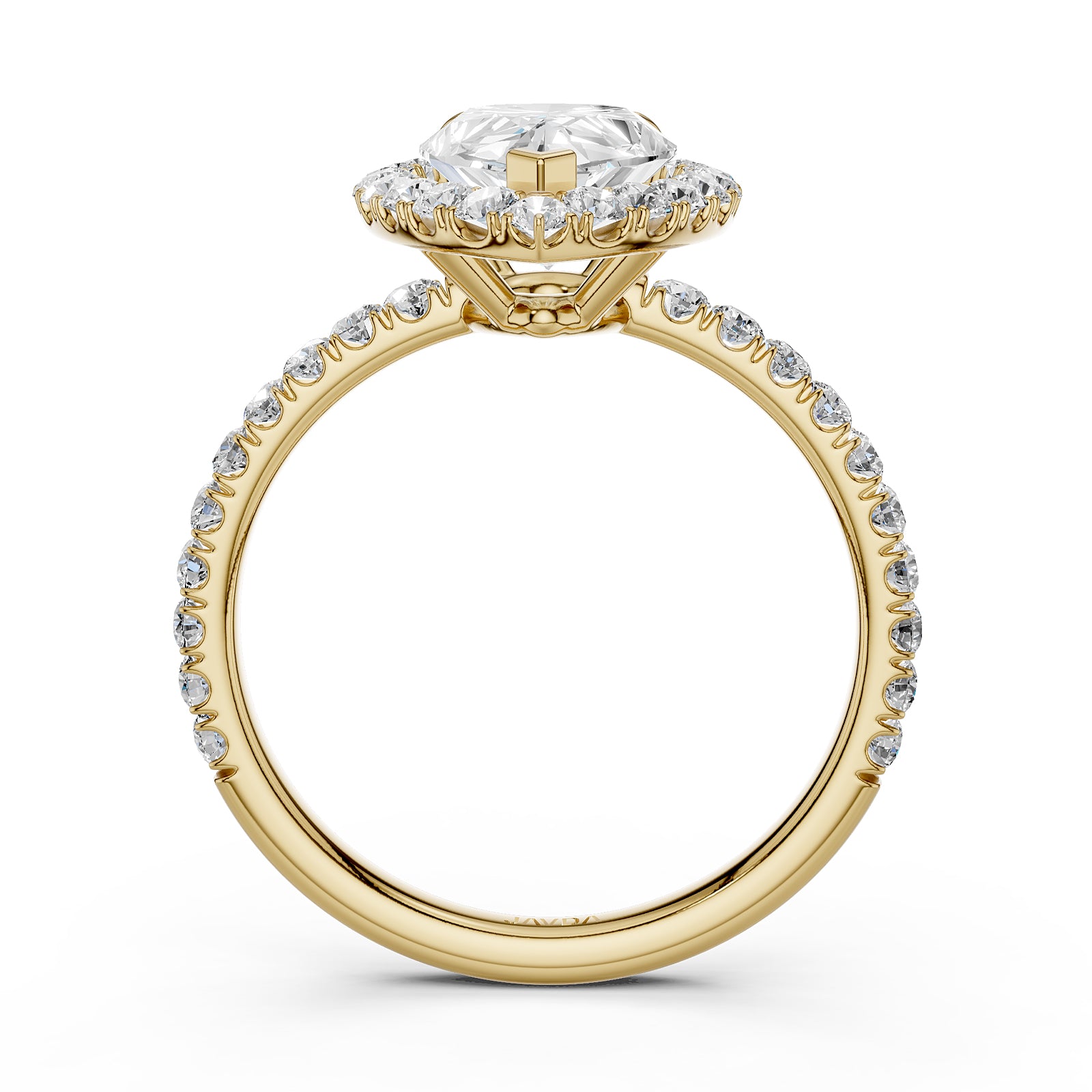 French U Split Pave Halo Pear Diamond Engagement Ring 14k White Gold