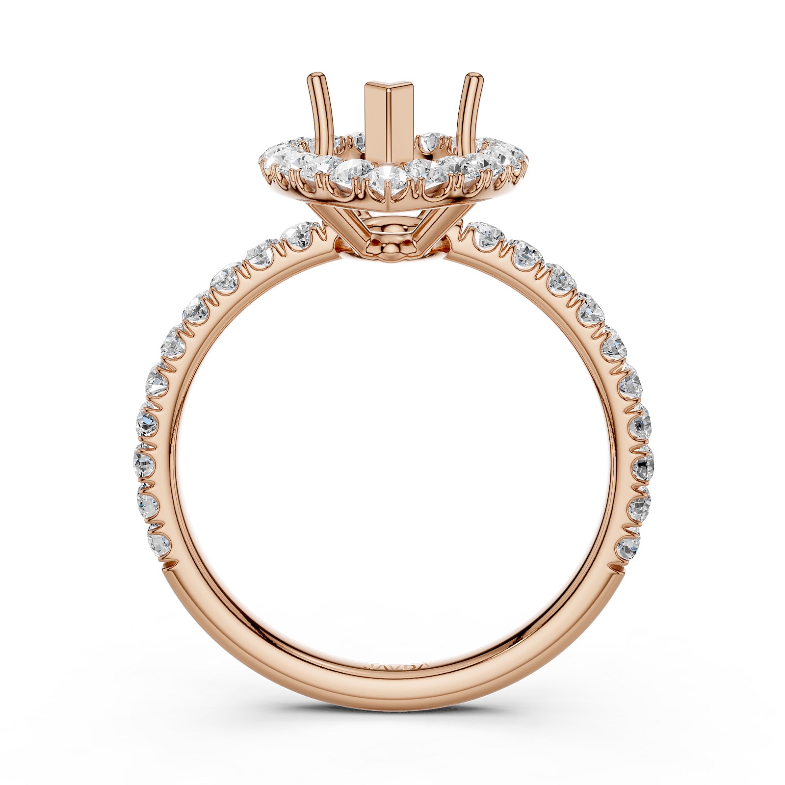 French U Split Pave Set Halo Lab Grown Diamond Engagement Ring Setting 1.00 Ct.