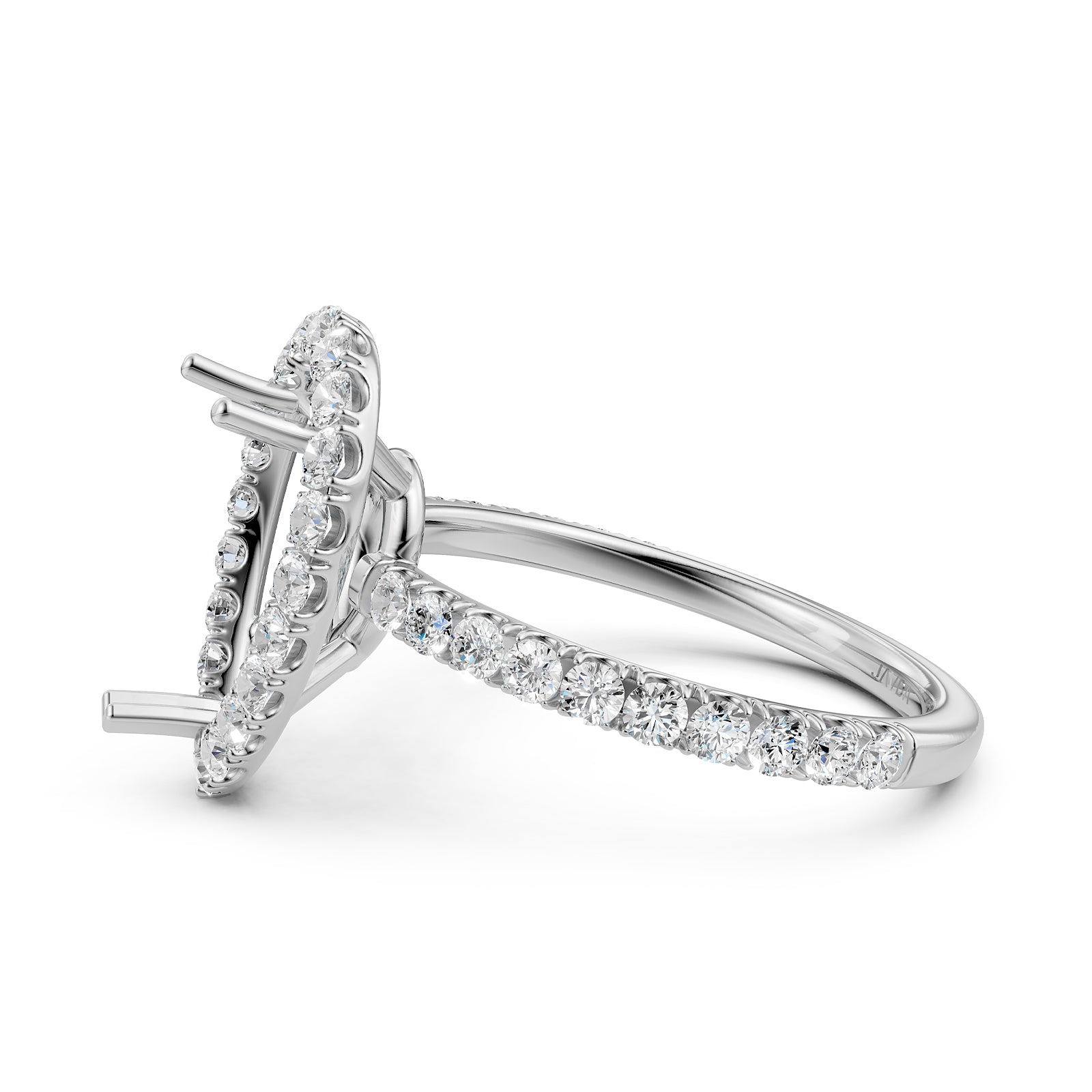 French U Split Pave Set Halo Lab Grown Diamond Engagement Ring Setting 1.00 Ct.
