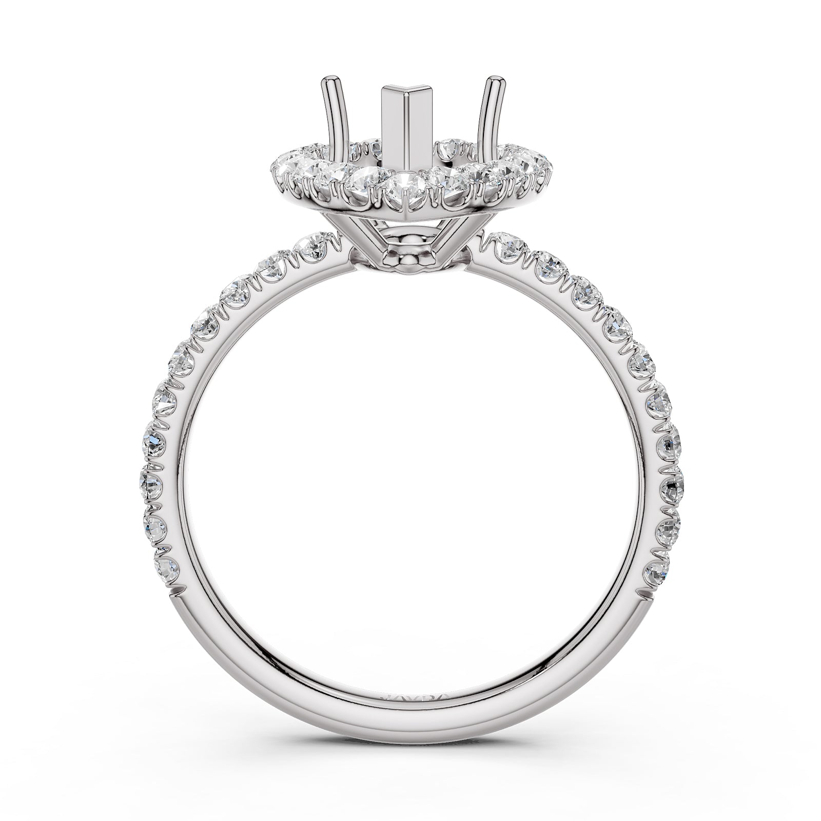 French U Split Pave Set Halo Lab Grown Diamond Engagement Ring Setting 1.00 Ct.