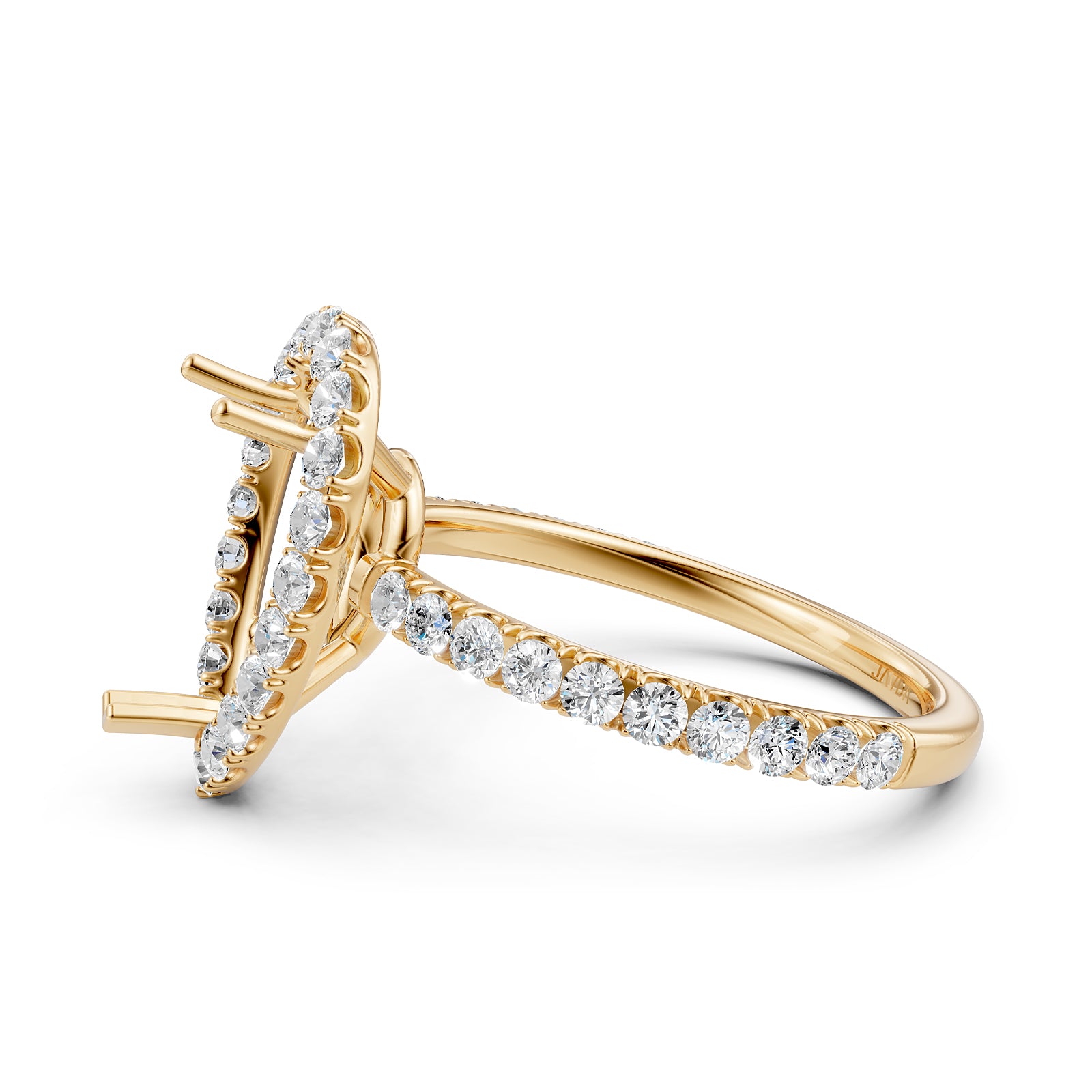 French U Split Pave Set Halo Lab Grown Diamond Engagement Ring Setting 1.00 Ct.