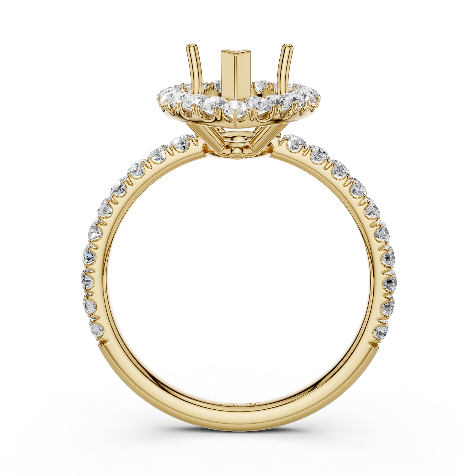 French U Split Pave Set Halo Lab Grown Diamond Engagement Ring Setting 1.00 Ct.