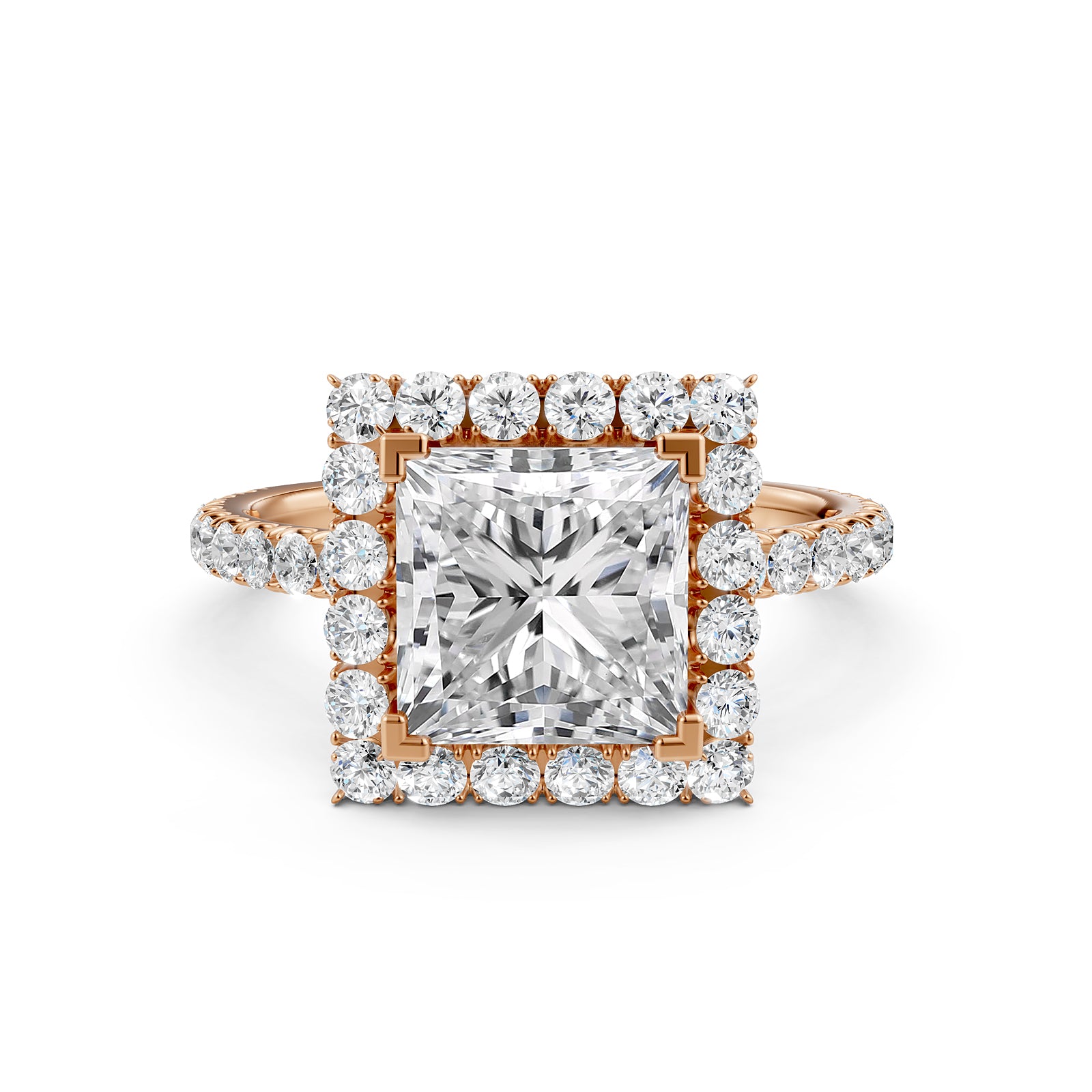 French U Split Pave Set Halo Princess Lab Grown Diamond Engagement Ring