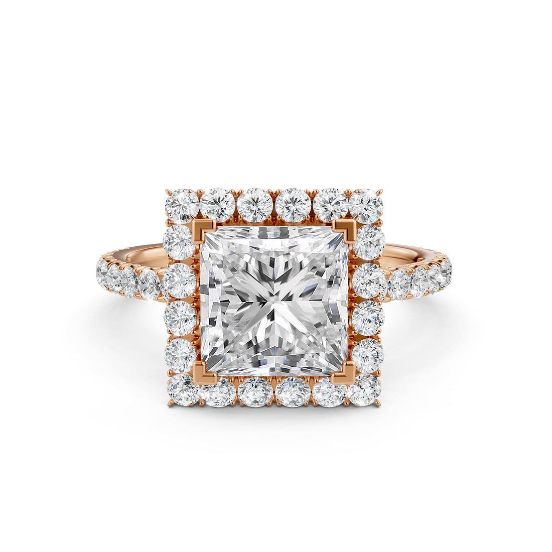 French U Split Pave Set Halo Princess Lab Grown Diamond Engagement Ring
