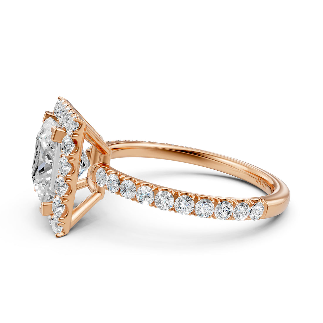 French U Split Pave Set Halo Princess Lab Grown Diamond Engagement Ring