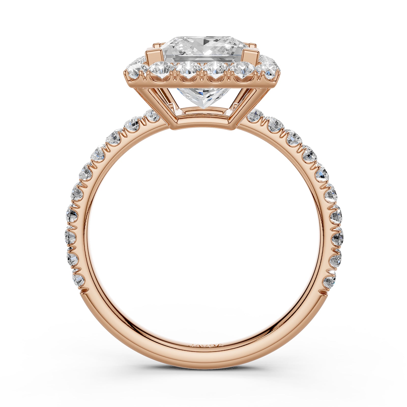 French U Pave Set Hidden Halo Lab Grown Diamond Engagement Ring IGI Certified 3.00 Ctw.