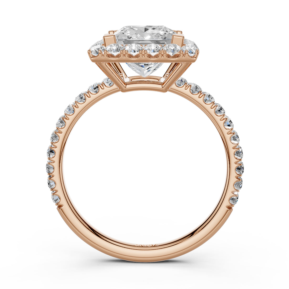 French U Split Pave Set Halo Princess Lab Grown Diamond Engagement Ring