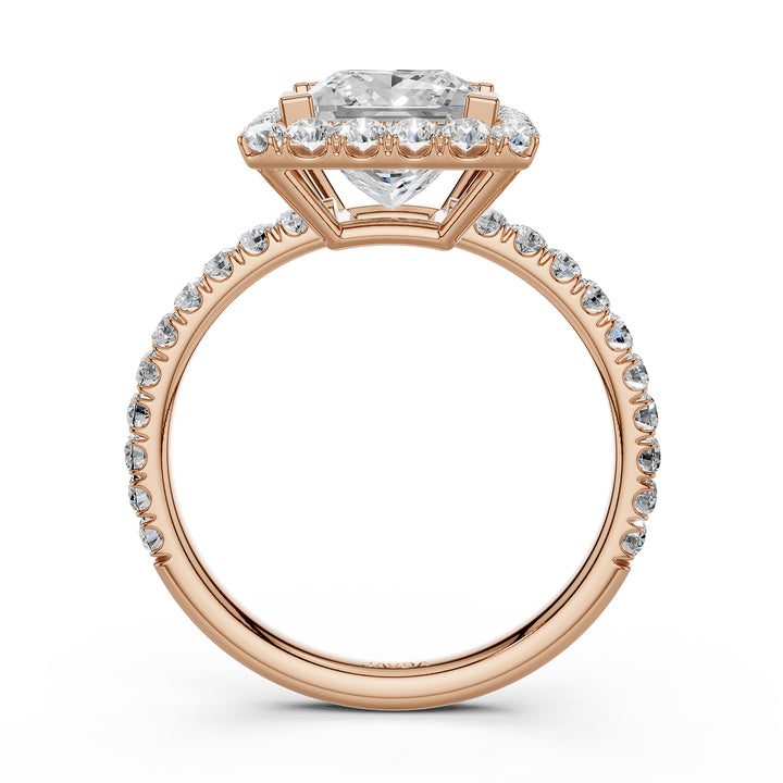 French U Split Pave Set Halo Princess Lab Grown Diamond Engagement Ring