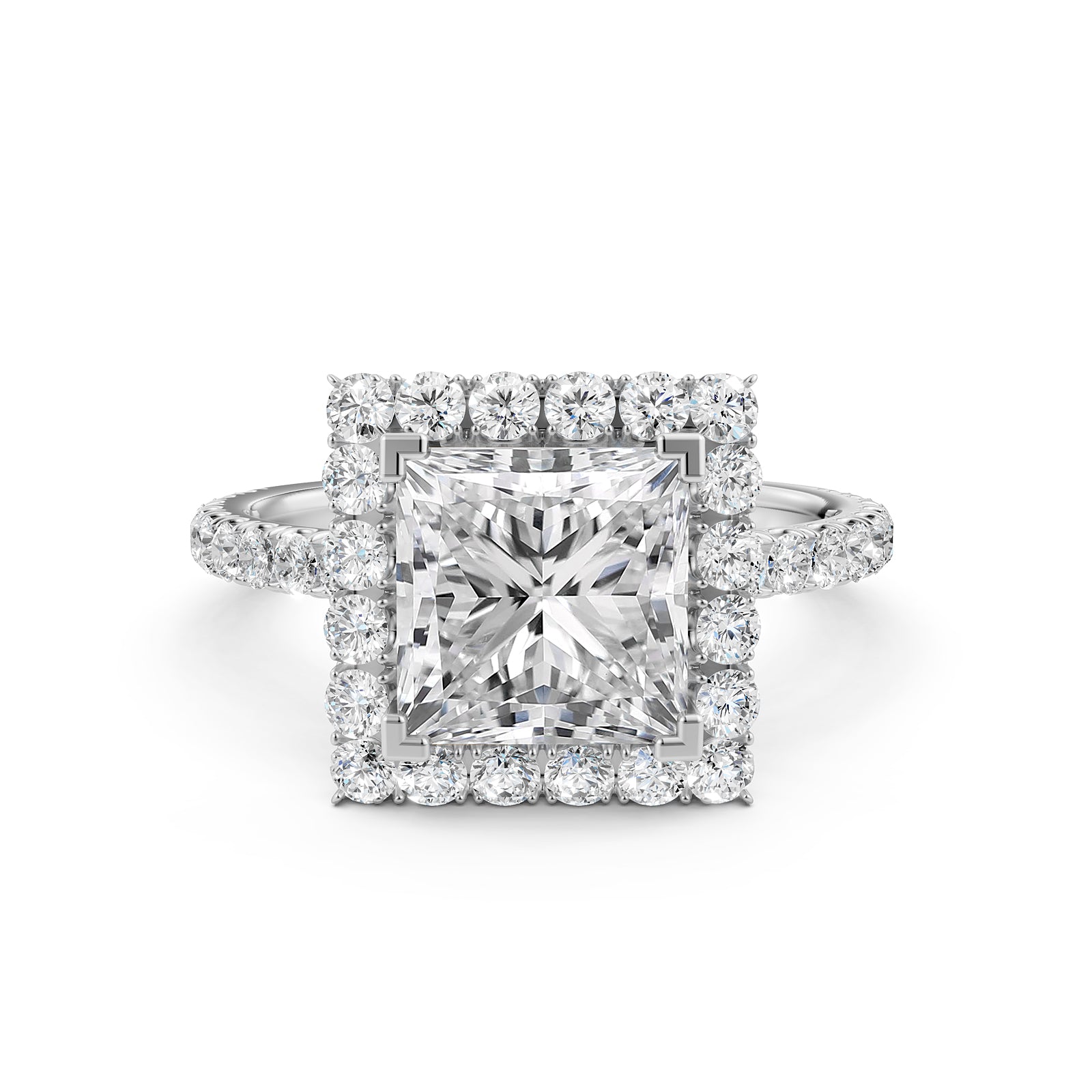French U Split Pave Set Halo Princess Lab Grown Diamond Engagement Ring