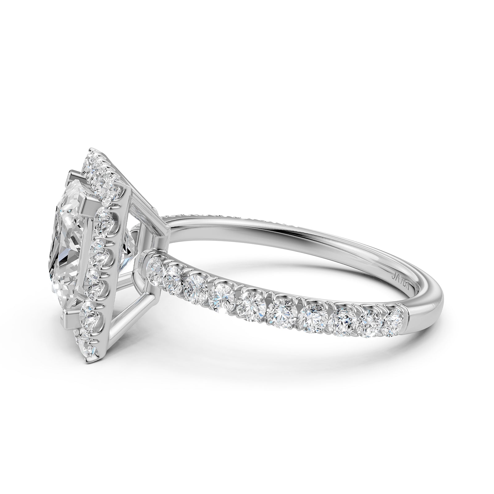 French U Pave Set Hidden Halo Lab Grown Diamond Engagement Ring IGI Certified 3.00 Ctw.