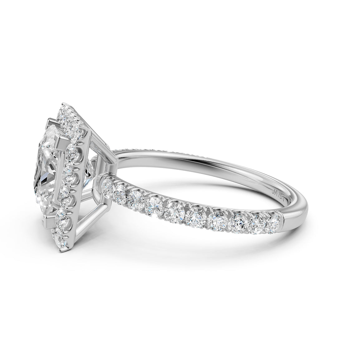French U Split Pave Set Halo Princess Lab Grown Diamond Engagement Ring