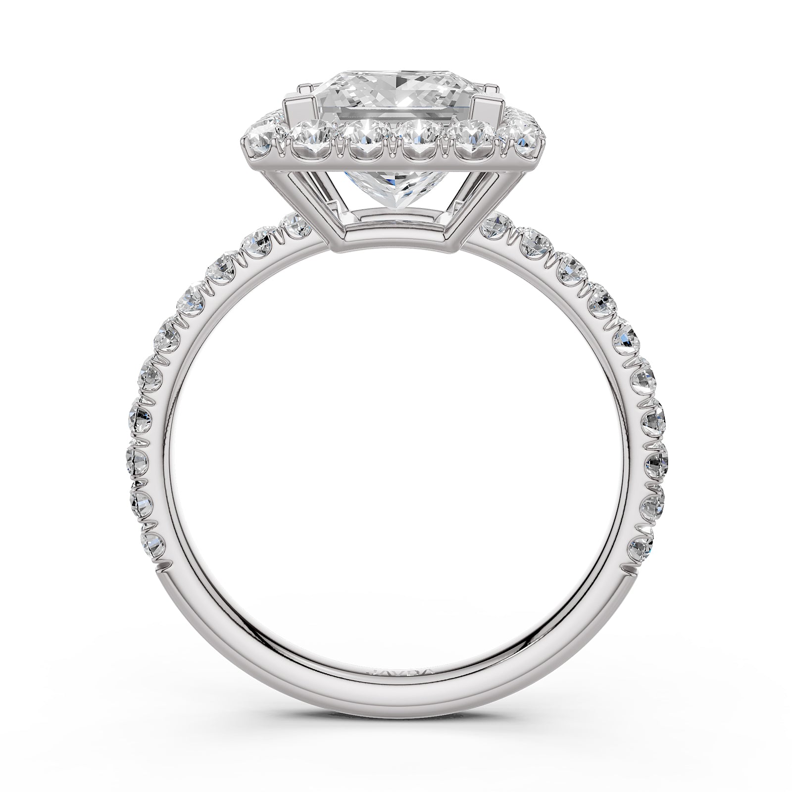 French U Split Pave Set Halo Princess Lab Grown Diamond Engagement Ring