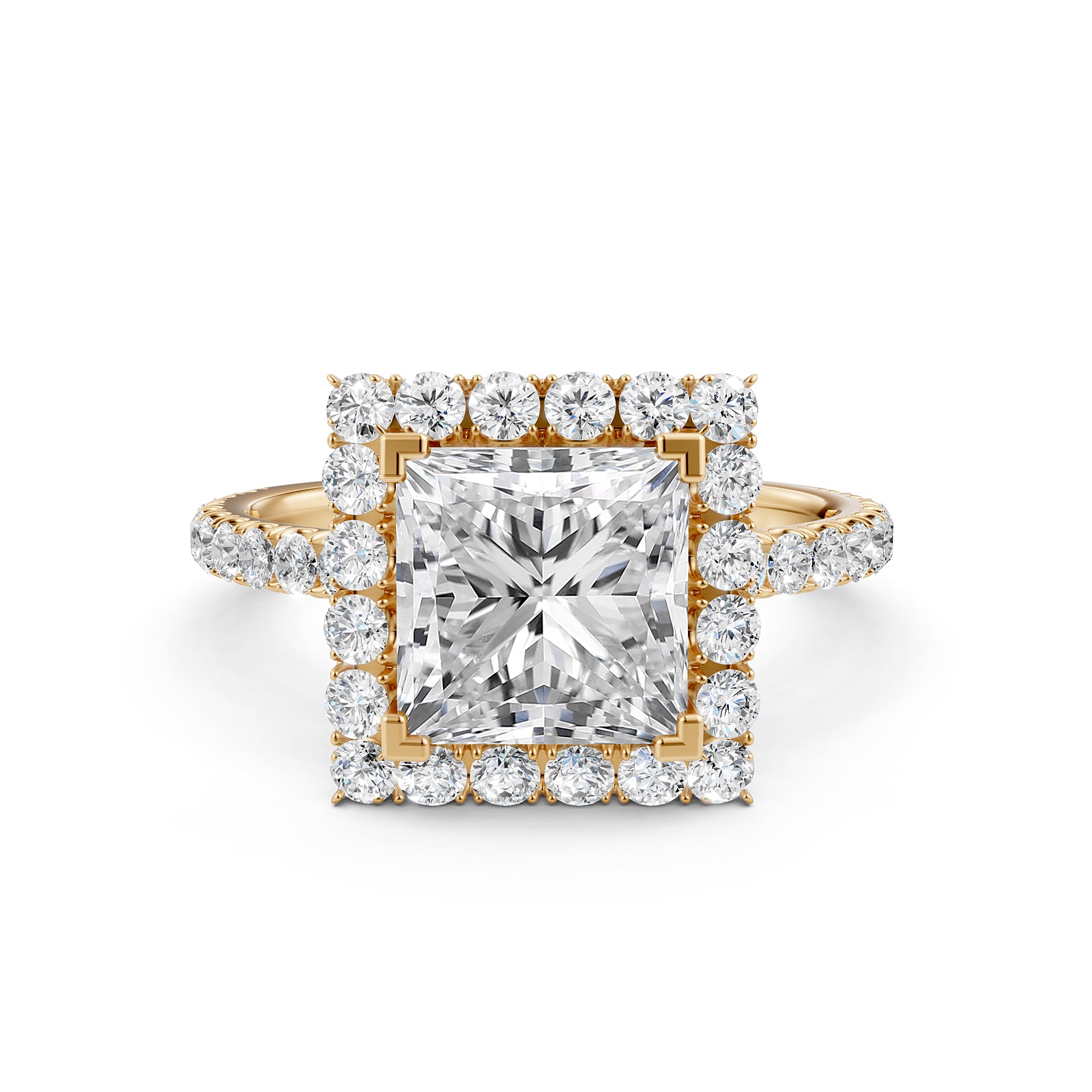 French U Pave Set Hidden Halo Lab Grown Diamond Engagement Ring IGI Certified 3.00 Ctw.