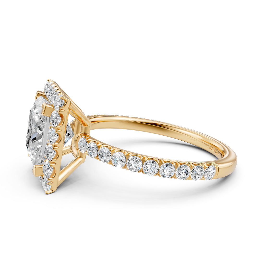 French U Split Pave Set Halo Princess Lab Grown Diamond Engagement Ring