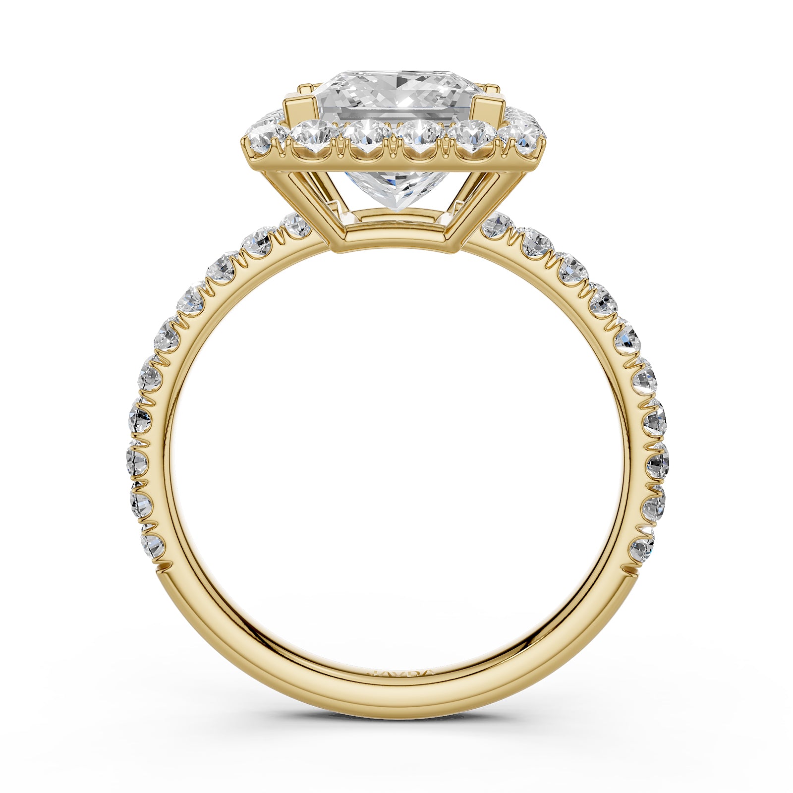 French U Split Pave Set Halo Princess Lab Grown Diamond Engagement Ring