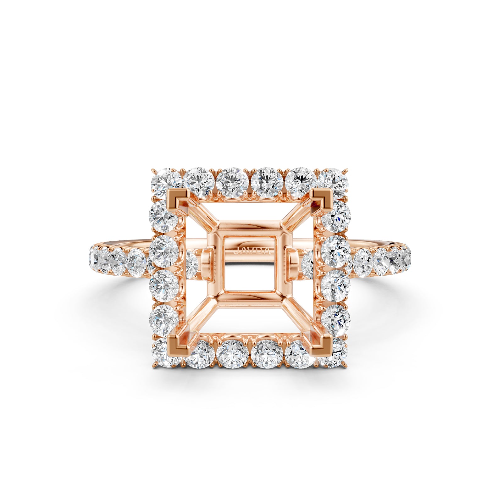 French U Split Pave Set Halo Lab Grown Diamond Engagement Ring Setting 1.00 Ct.