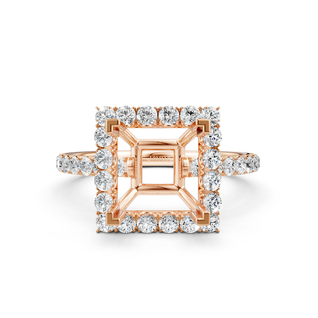 French U Split Pave Set Halo Lab Grown Diamond Engagement Ring Setting 1.00 Ct.