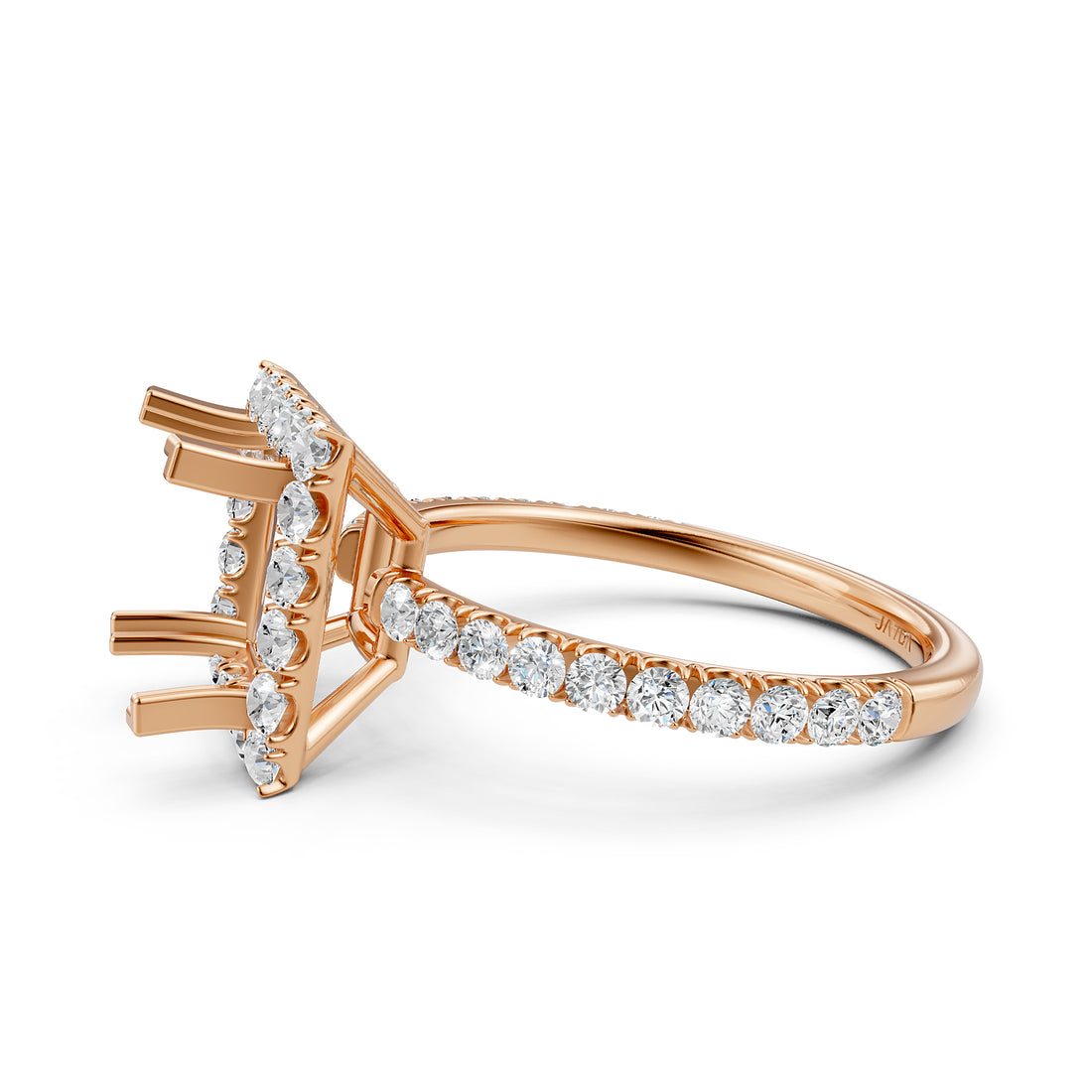 French U Split Pave Set Halo Lab Grown Diamond Engagement Ring Setting 1.00 Ct.